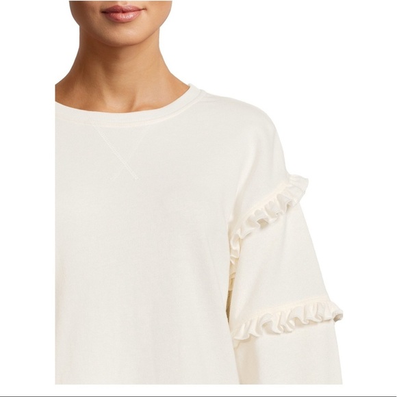 Long Sleeve Pullover Ruffles Crew Neck Drop Shoulder Sweatshirt - Picture 2 of 7